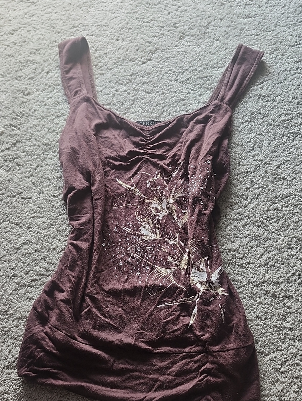 George Plum Tank Top with Metallic Floral Design